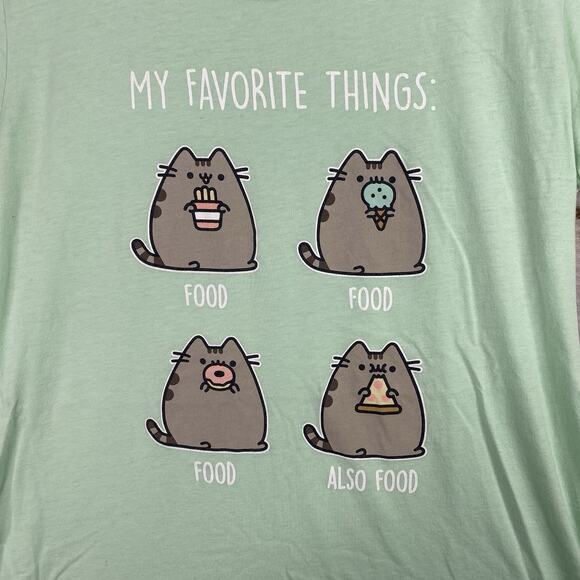 Pusheen Womens Tee Shirt 2XL Missy Green Graphic Lightweight Stretch Food Eating - Picture 2 of 6